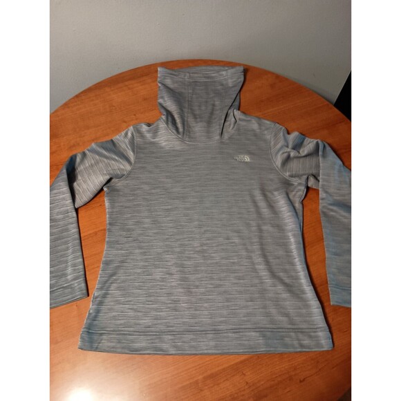 The North Face Womens Sweater Large Cowl Neck Gray Stripes Fleece Lined Pullover - Picture 1 of 9